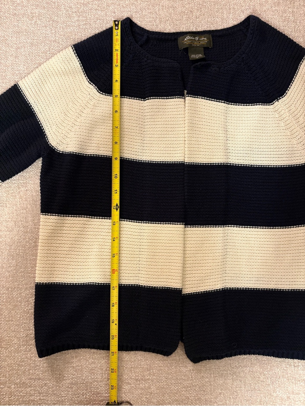 Adorable Women’s Eddie Bauer Navy and Cream Striped Open Cardigan Size M - Picture 11 of 14